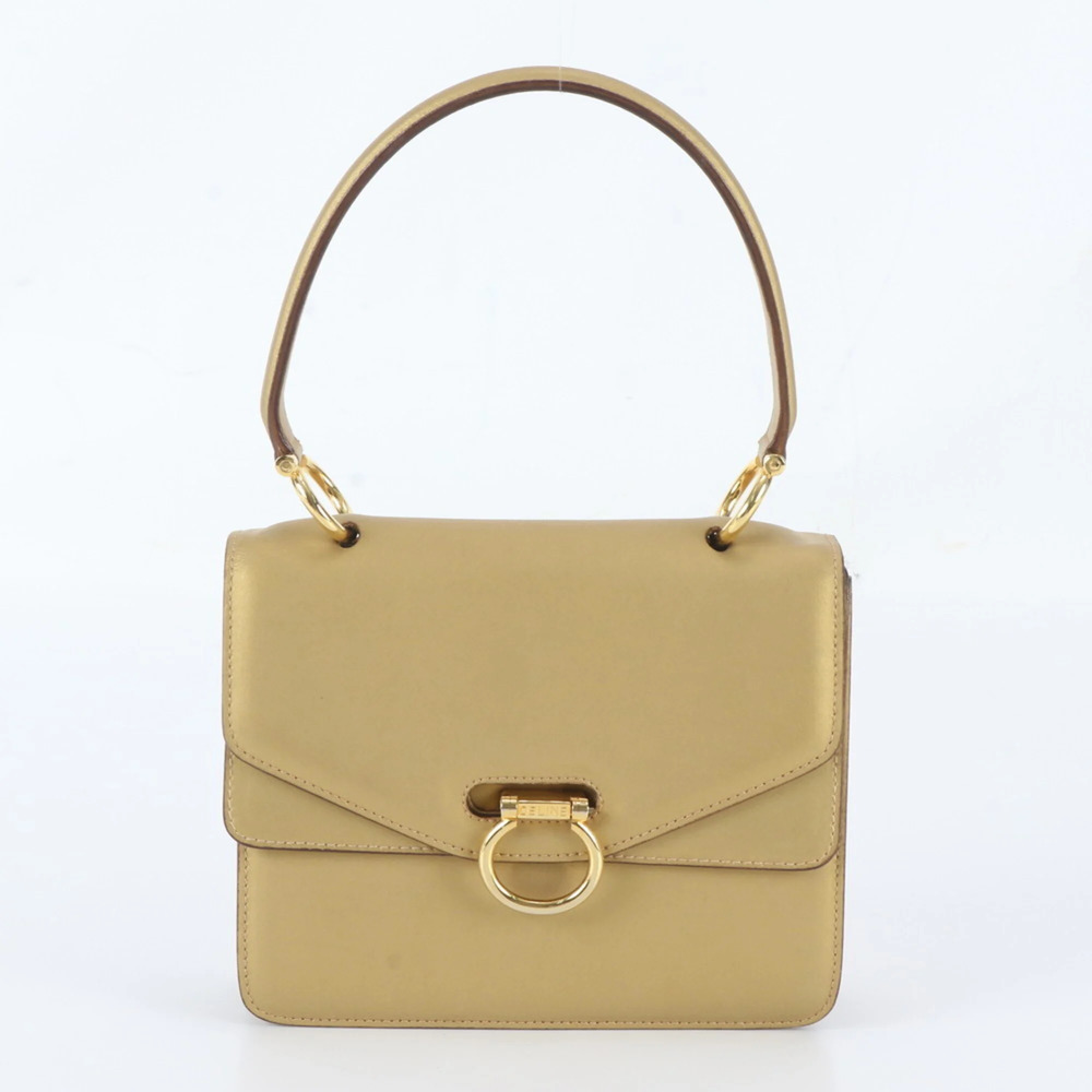 Celine leather handbag, gold, women's.